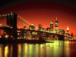 Картинка с Нью-Йоркского моста с видом на Манхэттен