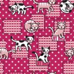 Picture of cats on a crimson background with polka dots