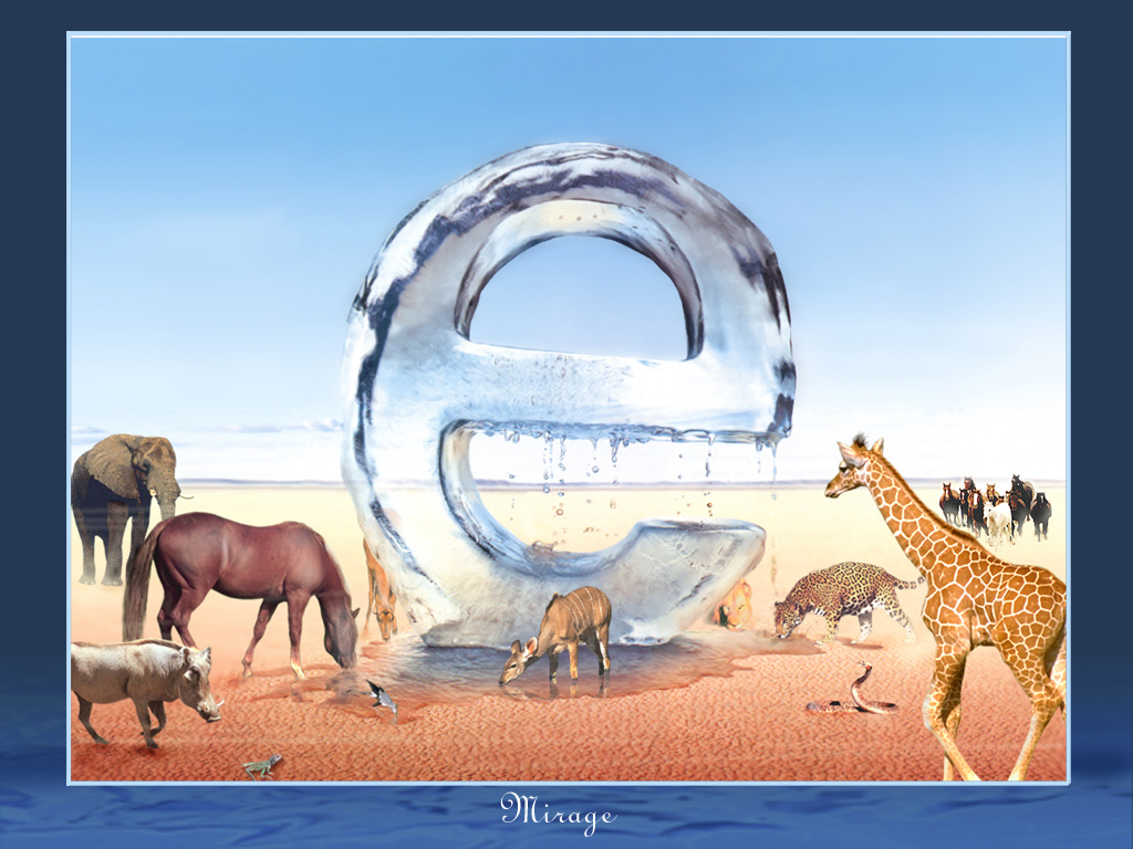 Смешная тема на рабочий стол с африканскими животными и логотипом интернет эксплорера