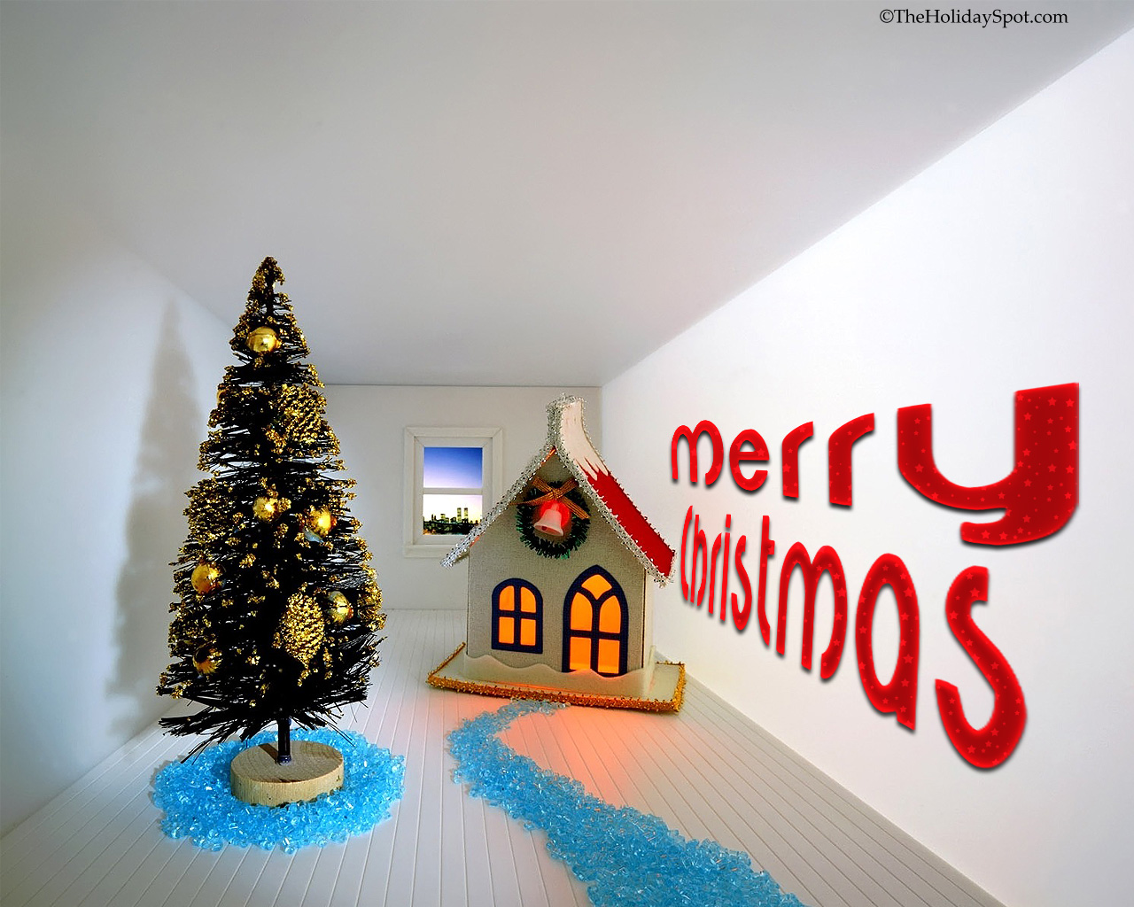 New Year theme with christmas tree and child's house