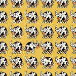 Picture of children's wallpaper with cows on a yellow background
