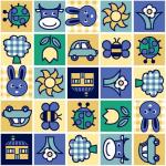 Children with different texture images in the yellow-blue colors