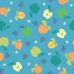 Texture of children's wallpaper with apples and butterflies