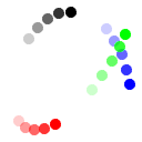 Waiting icon in black/red/green/blue colors based on Lissajous curve