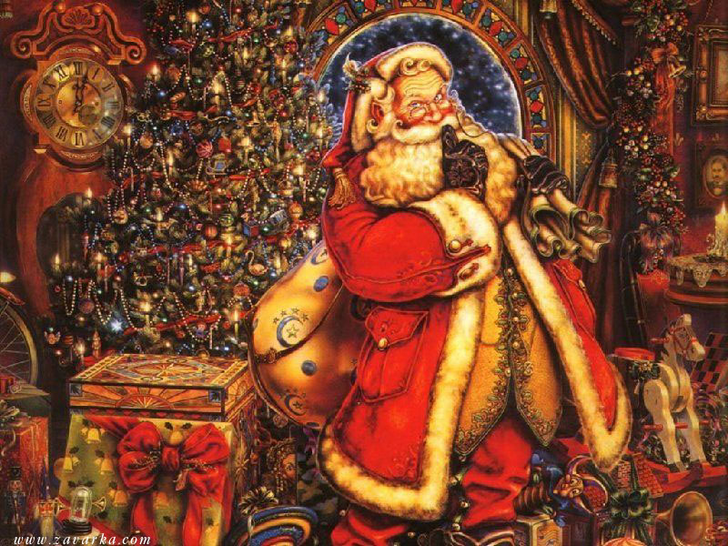 Picture with a Santa Сlaus and New Year tree