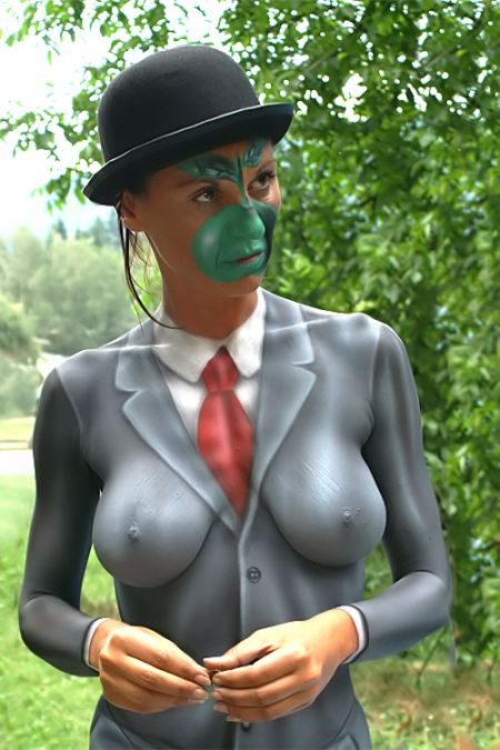Photography of woman with drawn business suit on the body