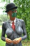 Photography of woman with drawn business suit on the body