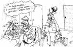 cartoon husband returns from a trip